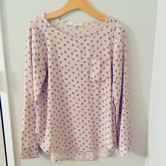 LOFT Roll-Tab Sleeve Pink Blouse - Picture 3 of 6